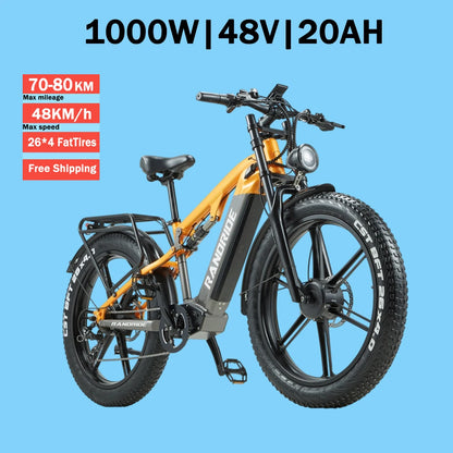 Premium Adult Electric Bicycle, 1000W Motor Fat Tire Ride