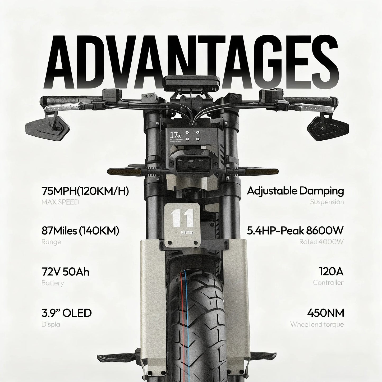 COSWHEEL GT100 Electric Motorcycle, 8600W 72V 50Ah Off-Road Ebike