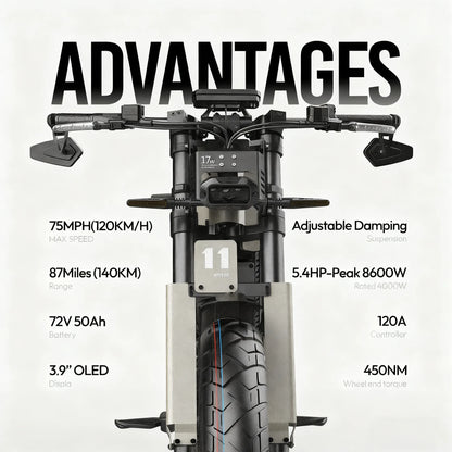 COSWHEEL GT100 Electric Motorcycle, 8600W 72V 50Ah Off-Road Ebike