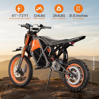 14"/12" Off-Road Electric Dirt Bike, 48V Battery Adventure Ride