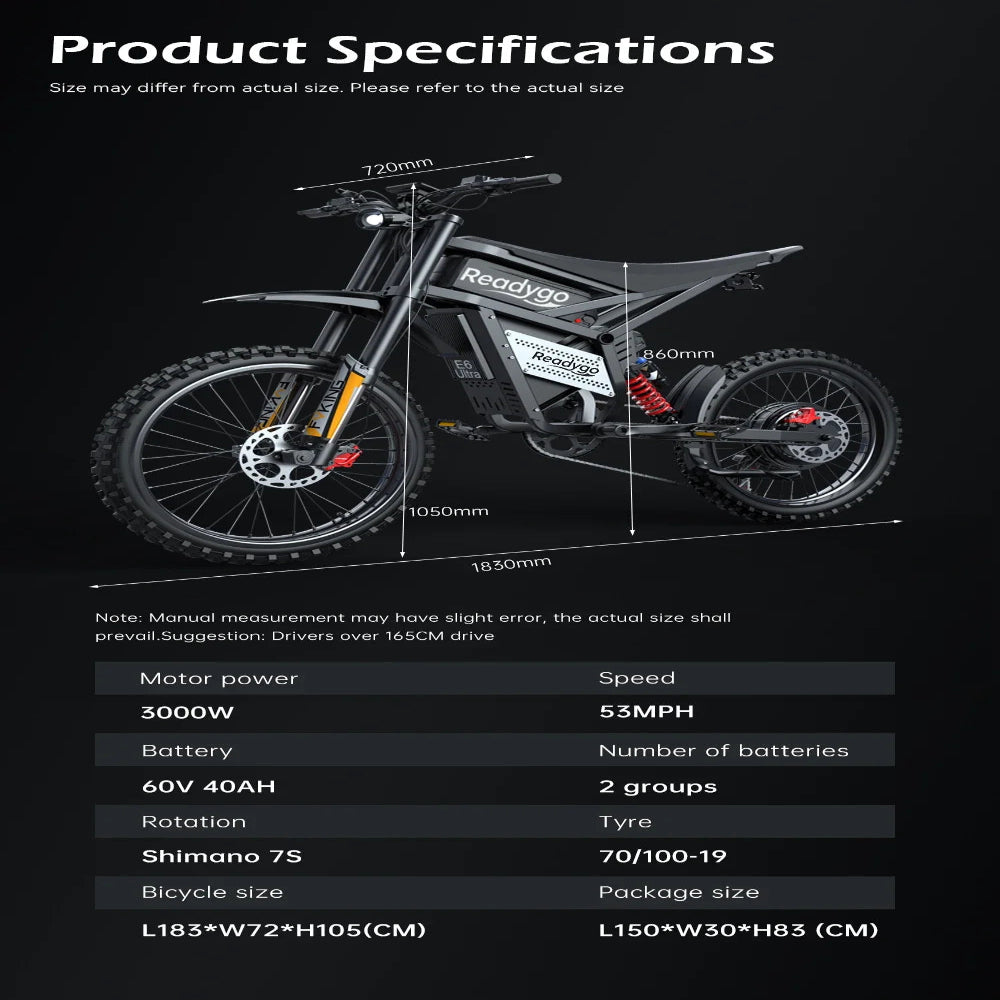 Ultra Premium Adult Electric Dirt Bike, 3000W Power